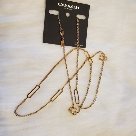 NWT COACH PAVE SIGNATURE LONG NECKLACE - Picture 3 of 12